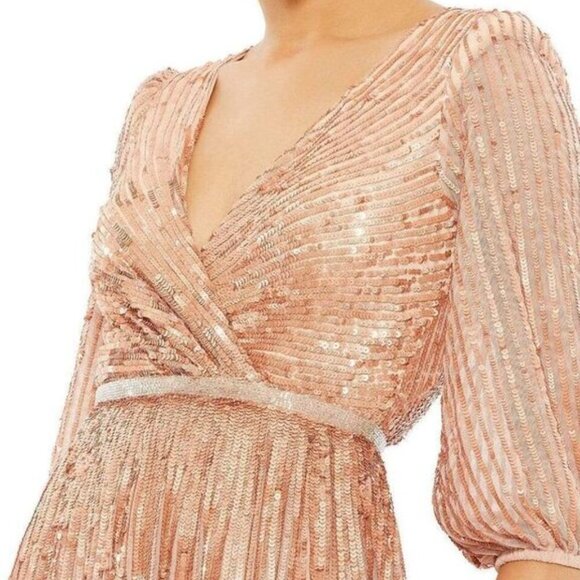 Mac Duggal Apricot Copper Sequin Surplice A-Line Gown - Picture 5 of 5